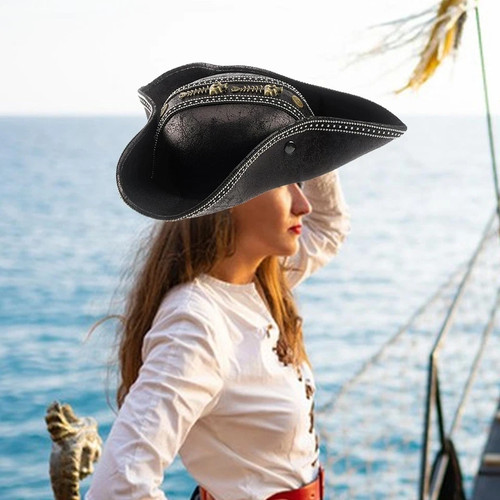 Leather pirate tricorn - leather, hat