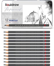12 GRADED ART SKETCHING DRAWING PENCILS IN TIN CASE 8 SOFT SHADES 4 HARD SHADES