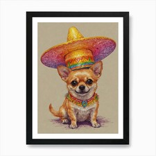 Chihuahua With Sombrero Art Print Framed Wall Art Poster Canvas Print Picture