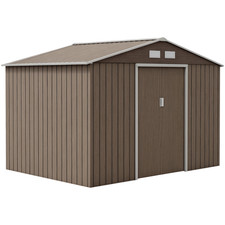 Outsunny 9 x 6FT Galvanised Garden Storage Shed with Sliding Door, Brown