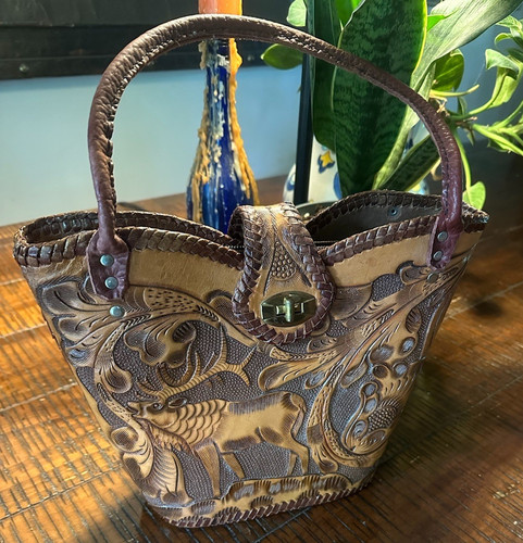 Vintage hand tooled leather - hand,