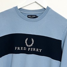 Fred Perry Sweatshirt Men's Medium Long Sleeve Blue Navy Stripe Crew