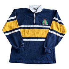 Vintage Barbarian Rugby Polo Shirt Long Sleeve 90s Retro Blue Mens Medium