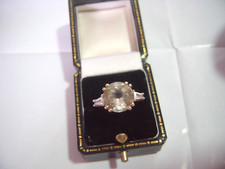 Vintage Solid Silver Ring-Superb genuine natural PRASIOLITE &zircons-Size L