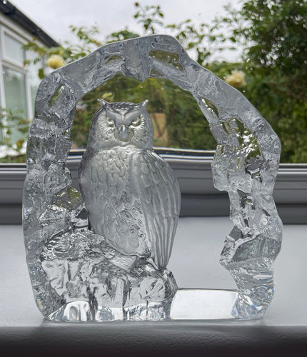 Art glass clear owl figurine - glass,