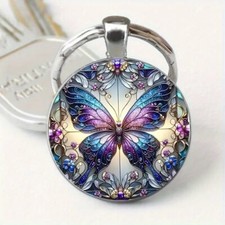 Womens Key Chain Keyring Butterfly Blue Pink Silver Metal Birthday Friend Gift