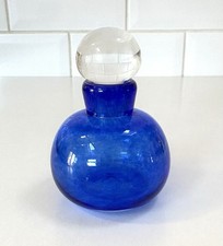 Belle Walker Glass Perfume Bottle Blue With Clear Stopper SIGNED