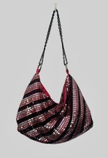 Vintage 90's Kookai Silver Pink Black Chainmail Chain Evening Shoulder Bag