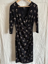 Phase Eight Faux Wrap jersey Dress Black With Tan Swan Print Size 16