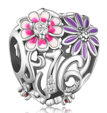Brand New S925 Sterling silver Sparkling Multicolored Floral 16th Birthday Charm