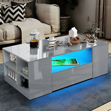 High Gloss Coffee Table With Storage Sofa End Table With Led Light Living Room