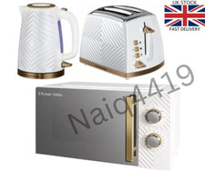 Stylish White/Rose Gold Matching Microwave 3KW Jug Kettle & 2 Slot Toaster UK