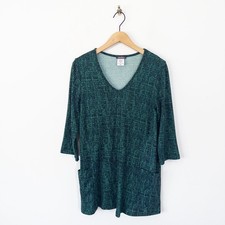 Kim & Co Soft Knit Tunic Top Size M NEW Teal Blue Green Print Pockets