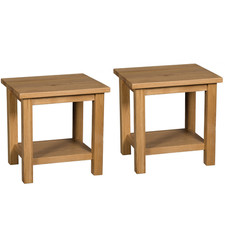 Small Side Table, Pair of Wooden Oak Bedside/Lamp Table, Coffee Table with Shelf