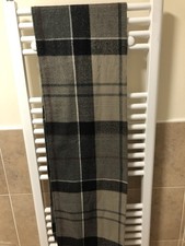 Genuine Barbour Grey Tartan Wool Blend Scarf - Good Used Condition 