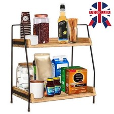 2-Tier Coffee Station Organizer for Countertop, Wooden Kitchen Counter Shelf UK