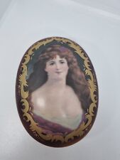 Antique Porcelain oval vanity trinket box painted Victorian Woman