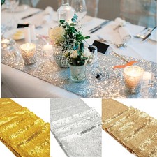 Gold Glitter Sequin Table Runner 12"x108" Sparkly Wedding Party Deco Folded Edge