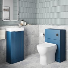 Deco Cloakroom Bathroom Suite Satin Blue & Chrome Finishing Sink Toilet