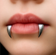 Fangs Clip On Lip Spikes Silver Vampire Fangs 316L  Steel Alternative Jewellery