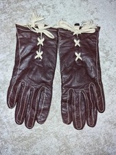 Ladies Leather Pia Rossini Black/Cream Trim Gloves. Size Medium. Very Light Use.