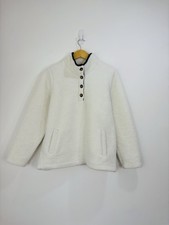 Boden Fleece Women Size 14 White Long Sleeve Buttons High Neck Teddy Sherpa Borg