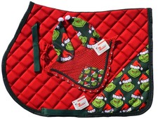Grinch Green Horse Saddle Pad & Ear Bonnet Set – Christmas Equestrian Tack