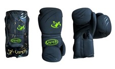 Viper Rex Leather Gel Boxing Gloves  Muay Thai MMA Training Sparring Black 18oz