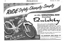 1954 Advert NSU 'Quickly Moped' 49cc Autocycle Motor Cycle (2) Original Print Ad