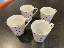 Sainsbury's Tea Mug Set 4 Pieces Collectible White Red Dots Polkadot Pattern