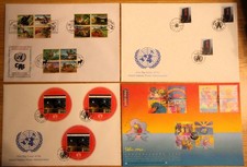 UNITED NATIONS LARGE FORMAT 2002 TRIPLE CANCELLED FDC's x 4 IN MINT CONDITION