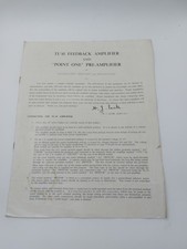 TL/10 Feedback Amplifier And Point One Pre Amplifier Manual Pamphlet