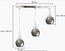 SMOKY 3-LIGHT PENDANT BASE FINISH SILVER KITCHEN ISLAND RRP £123 HAND BLOWN