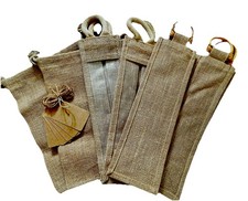 6 X Hessian Gift Bottle Bags Brand New