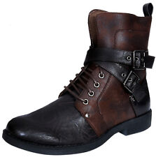 Mens Punk Rock Goth Elmo Ankle Boots Brown Zip Biker Leather Buckle 