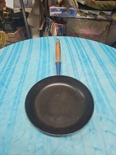 Vtg Le Crueset Blue 10.5" Castoflon Wood Handle Frying Pan #26 Made In France