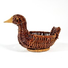Small Wicker Duck Goose Bird Basket Weaved Storage Pot Holder Mini