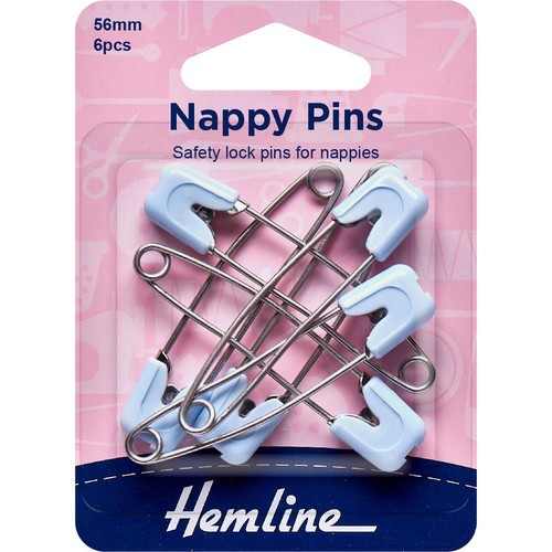 Hemline nappy pins 56mm blue - nappy,
