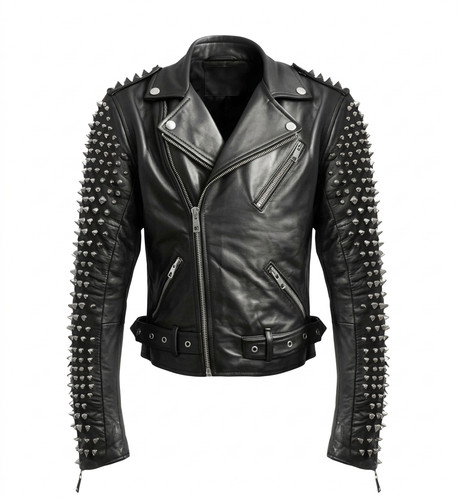 Men black leather - black, studded