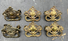 6 Vintage Brass Ornate Drawer Handles - 6cm X 4.5 Cm X 2cm deep