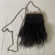 Vintage Evening Ostrich Feathers Shoulder BagWith Beads Details