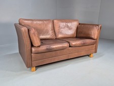 Vintage 2 Seater Sofa Brown Leather Retro Danish Mid Century Style EB10301 M2SS