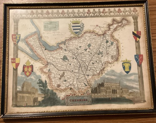 Cheshire map antique framed - cheshire, map-