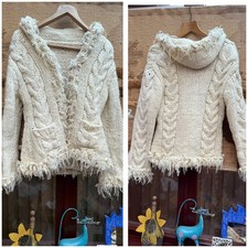 Pachamama Handmade Heavy Knit Wool Hooded Cardigan-size S