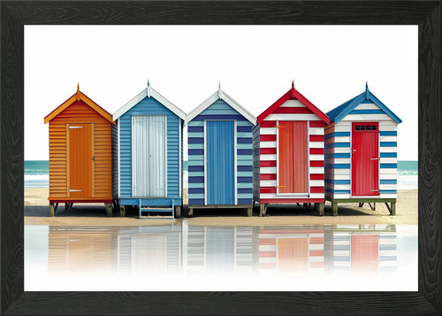 Row beach huts framed - beach, wall
