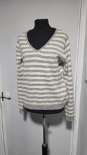 Cashmere F&F V Neckline women's Jumper Ivory/Grey Striped Long Sleeved Size 16