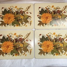 Table Mats Vintage Cloverleaf Table Mats Yellow Flower Autumn Leaves, Boxed.