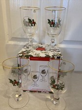 PORTMEIRION THE HOLLY AND IVY GABLET GLASSES OF 4  NEW 14 OZ