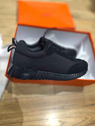 Hermès black low - low, lace-up