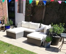 Gardenline Anthracite & Grey Wicker Corner Sofa Patio Garden Furniture Set